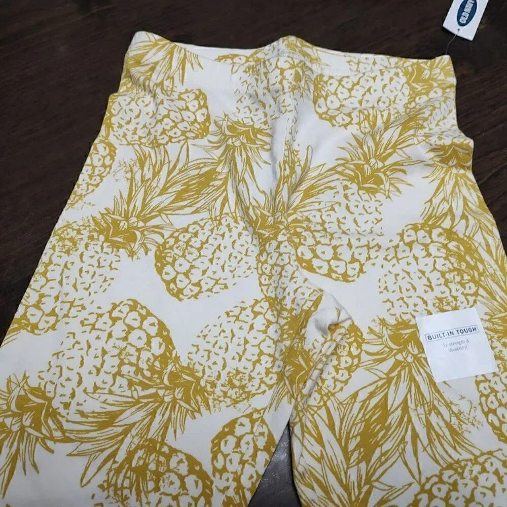 New Old Navy White Mustard Yellow Pineapples  Biker Shorts Size Girl's 10/12